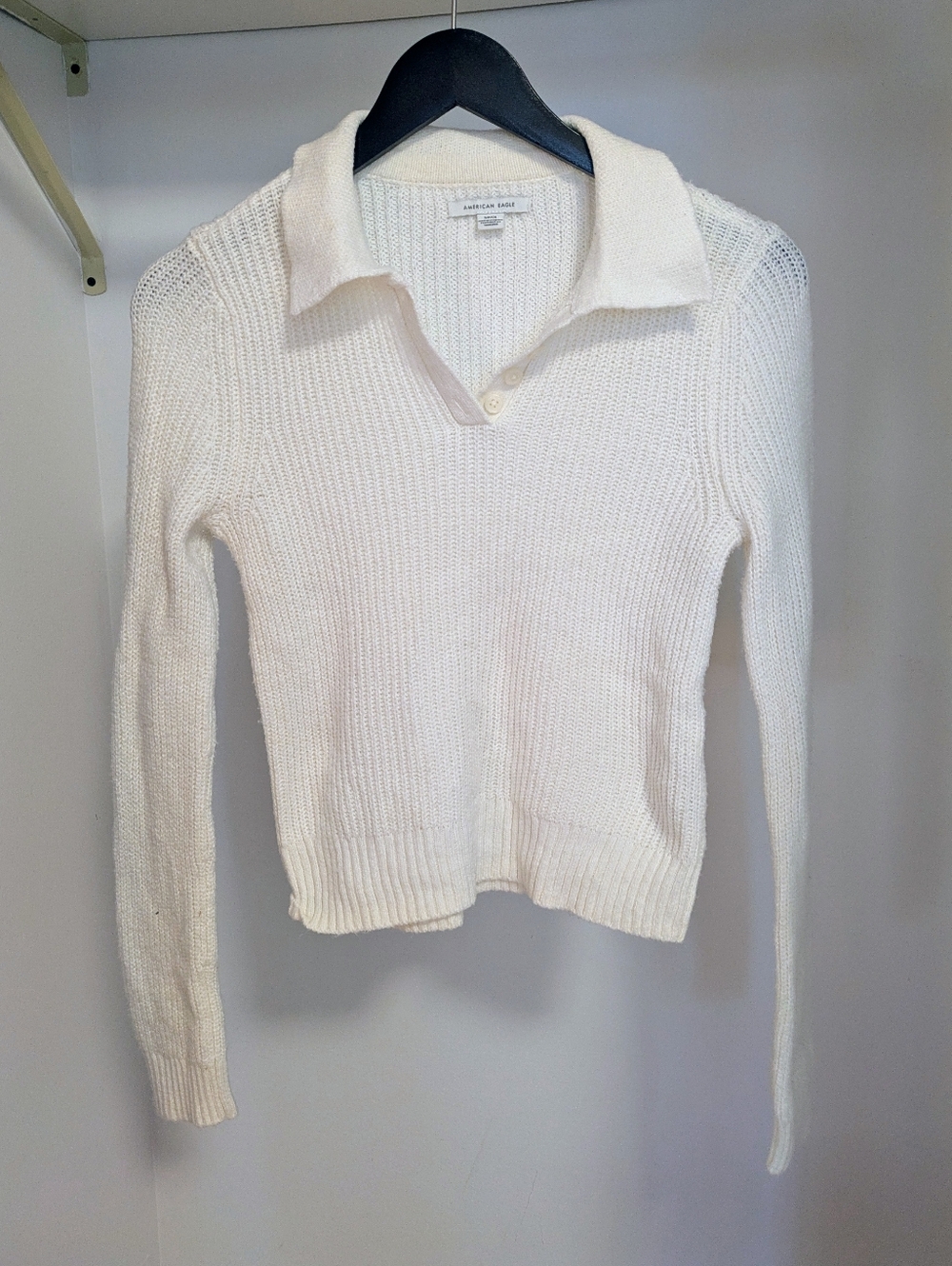 American Eagle Outfitters Cream V-Neck Polo Sweater